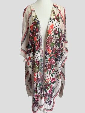 Floral Tropical Summer Beach Vacation Swim Open Coverup/Kimono-O/S